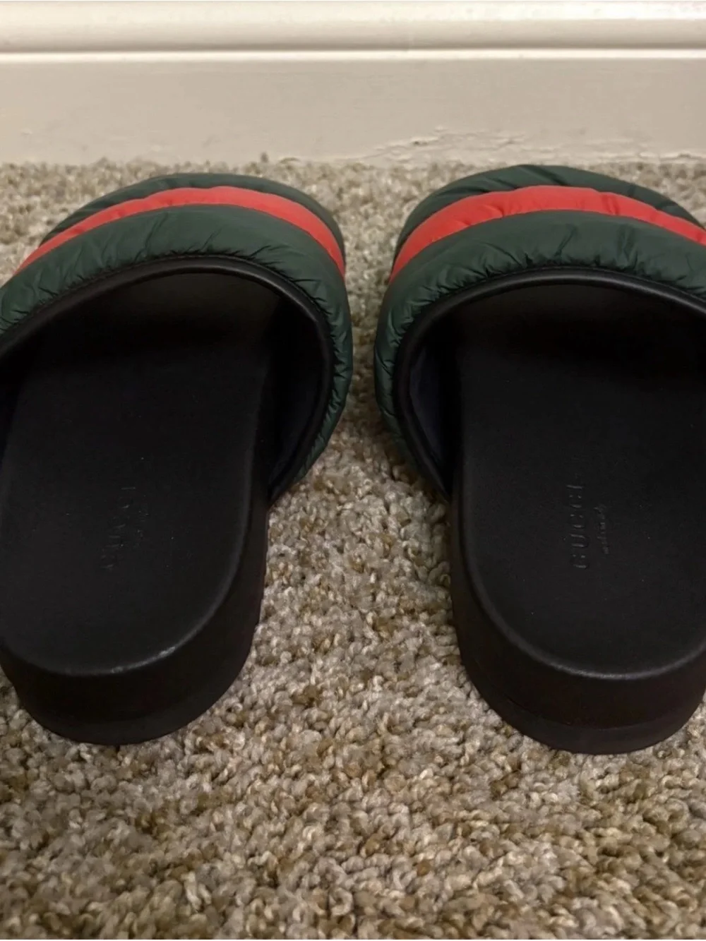 Gucci Slide Sandals in Dark Green and Red